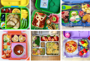 a collage of different containers with food